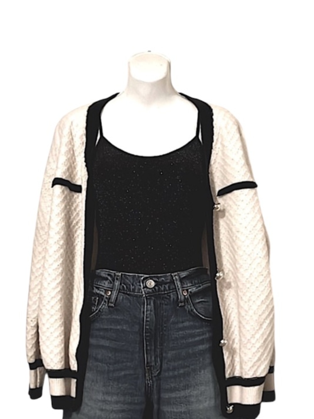 Lark + Grey Womens  Vintage Cream Button Down Honey Comb Knit Cardigan Sweater L - Picture 2 of 11